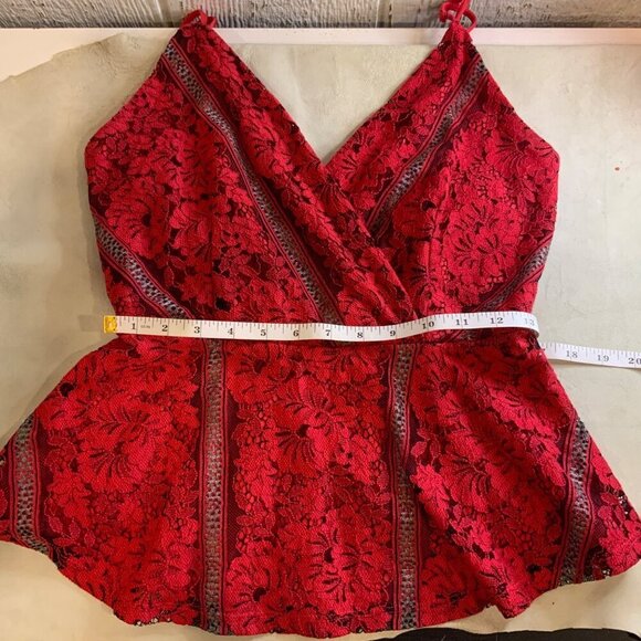 Monteau Red Spagheti strap lace elastic waist womens top large - Picture 7 of 14